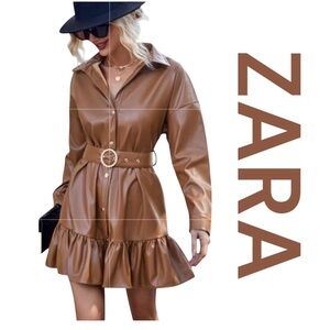 ZARA Vegan Leather Mini Dress, Long Sleeve, Size XS.